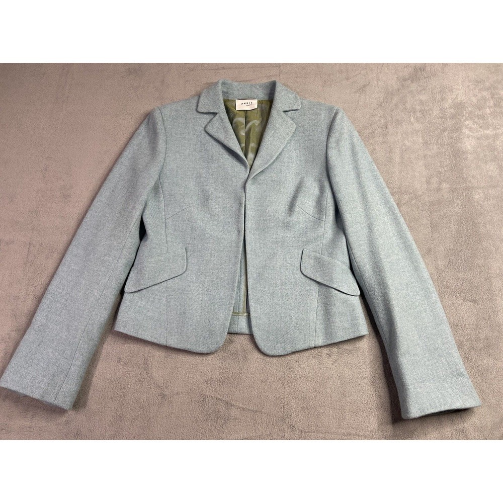 AKRIS Punto Jacket Blazer 8 Steel‎ Blue Wool Cropped Luxury Career Minimalist